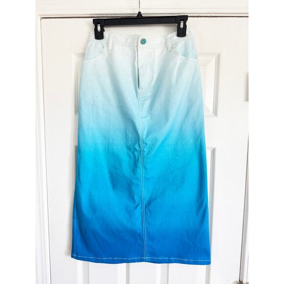 BRUCE GLEN BLUE OMBRE MIDI HIGH WAIST SKIRT - Picture 3 of 6